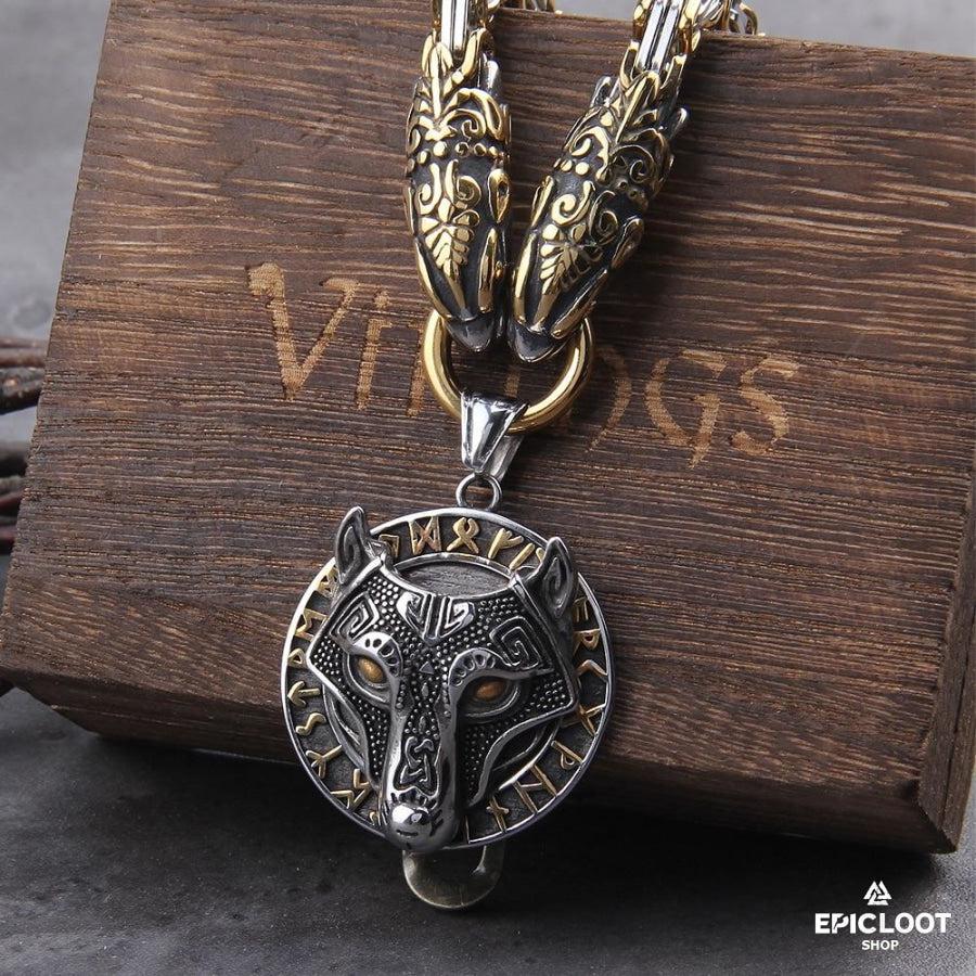 Fenrir Head Runic King Necklace