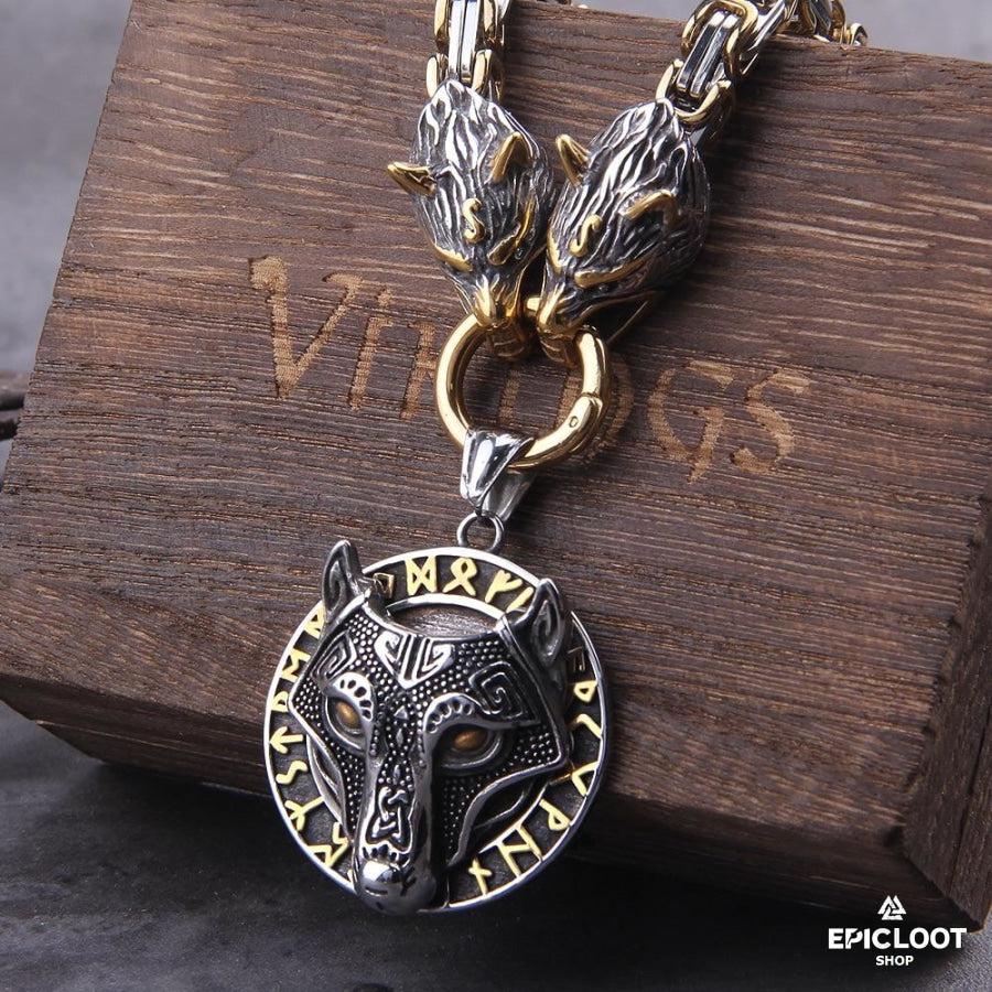 Fenrir Head Runic King Necklace