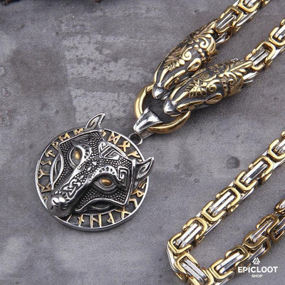 Collana Re Runica con Testa di Fenrir