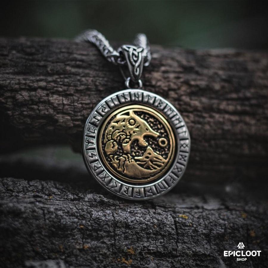 Fenrir Wolf Rotating Pendant Necklace