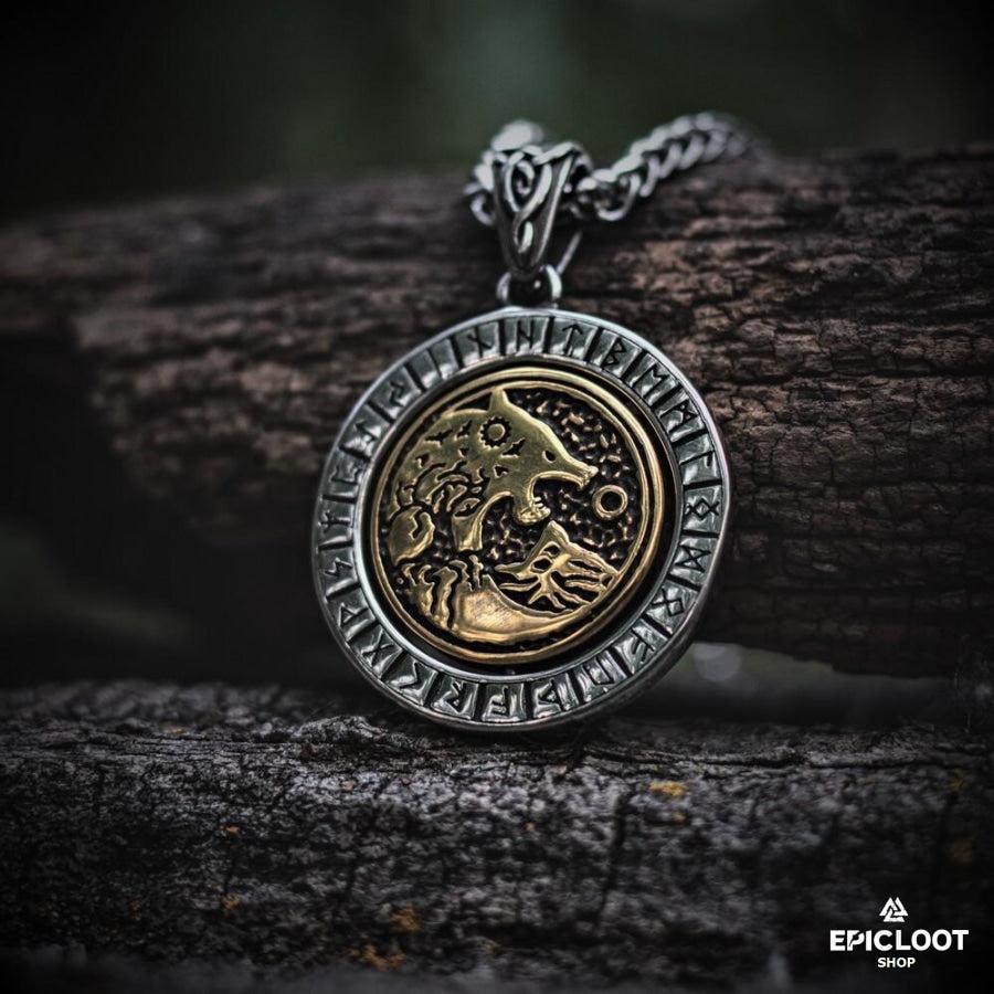 Fenrir Wolf Rotating Pendant Necklace