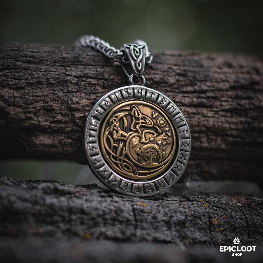 Fenrir Wolf Rotating Pendant Necklace