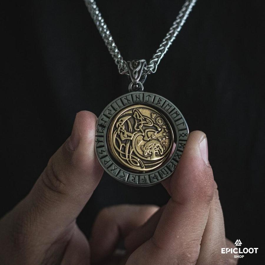Fenrir Wolf Rotating Pendant Necklace