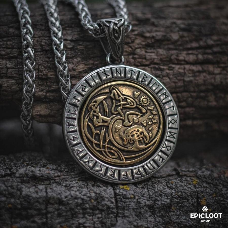Fenrir Wolf Rotating Pendant Necklace