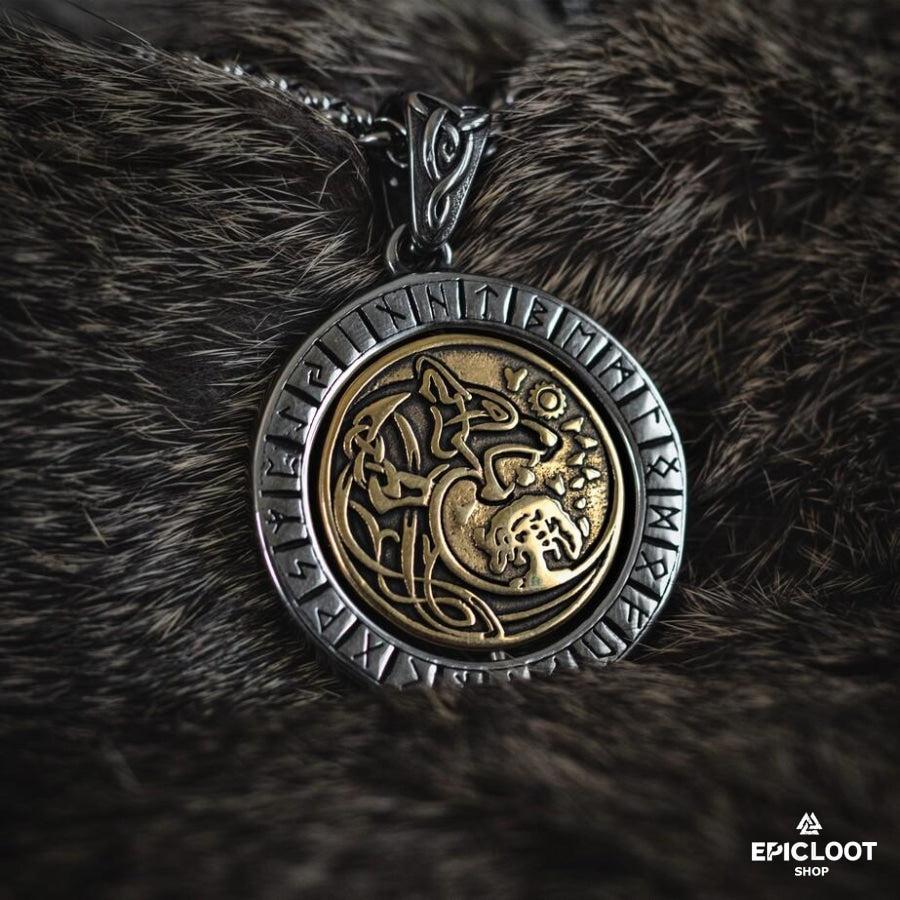 Fenrir Wolf Rotating Pendant Necklace