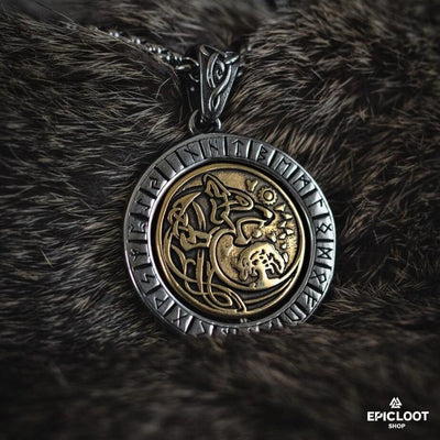 Fenrir Wolf Rotating Pendant Necklace