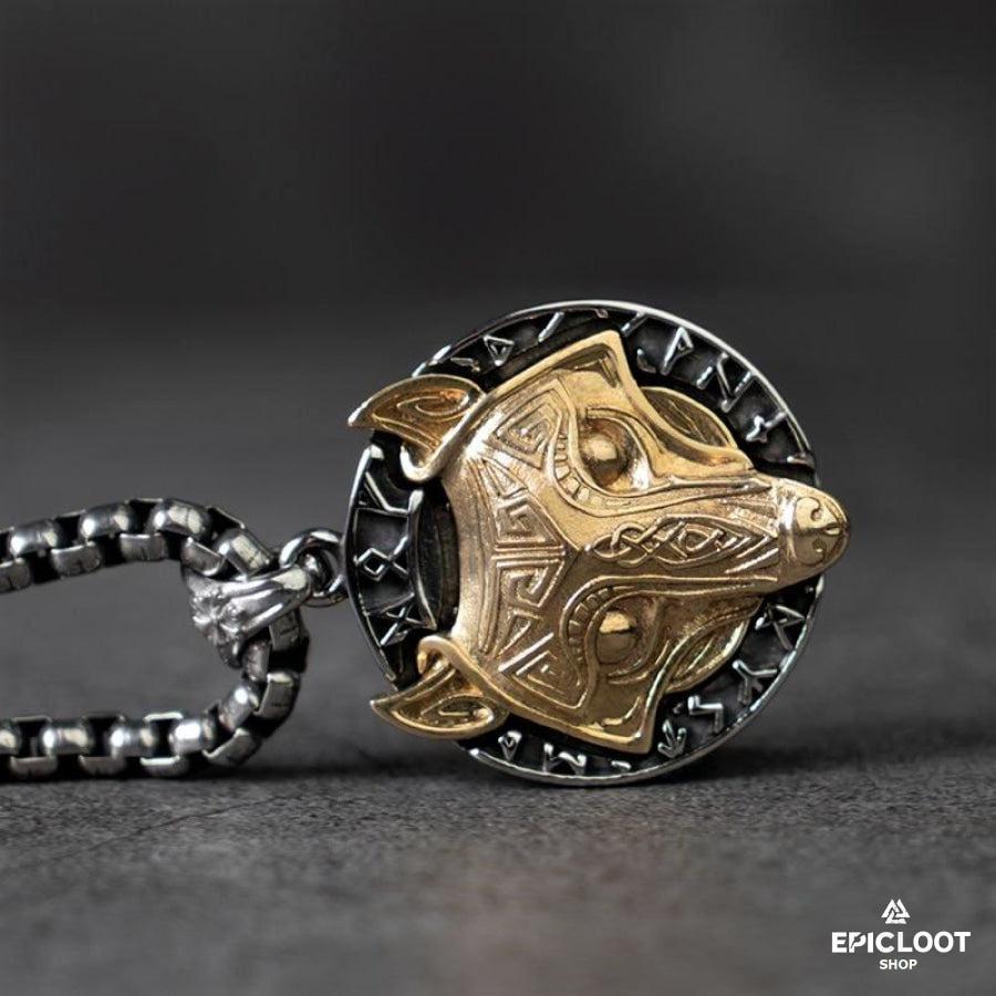 Fenrir Wolf Runic Pendant Necklace