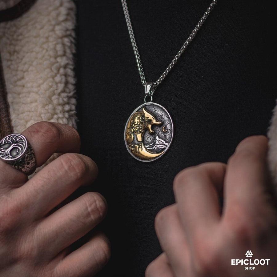 Hati wolf chase the moon pendant necklace