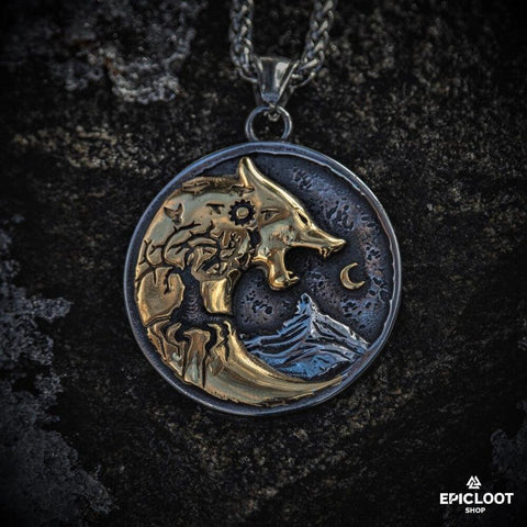 Hati wolf chase the moon pendant necklace