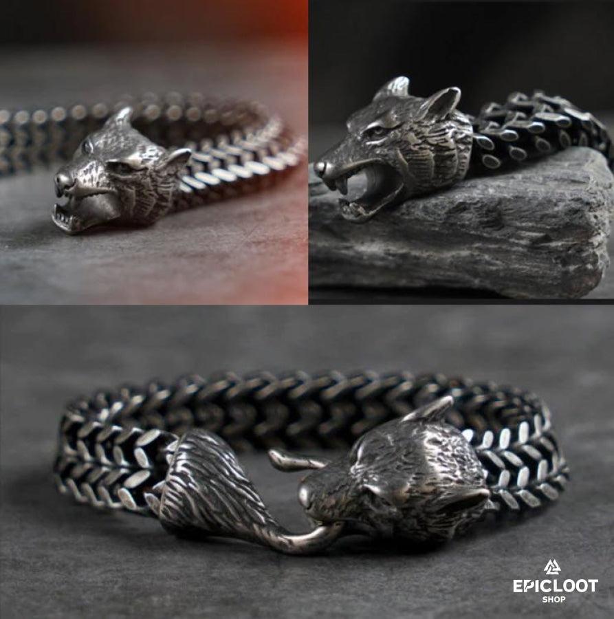 Huge Fenrir Wolf Bracelet - Viking Bracelet - Detailed View | Epic Loot Shop