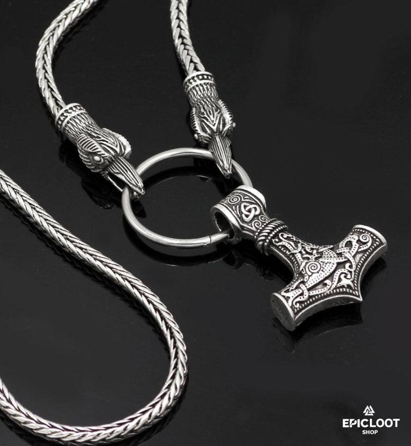 King Chain With Odin's Ravens & Mjolnir Pendant
