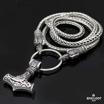 King Chain With Odin's Ravens & Mjolnir Pendant