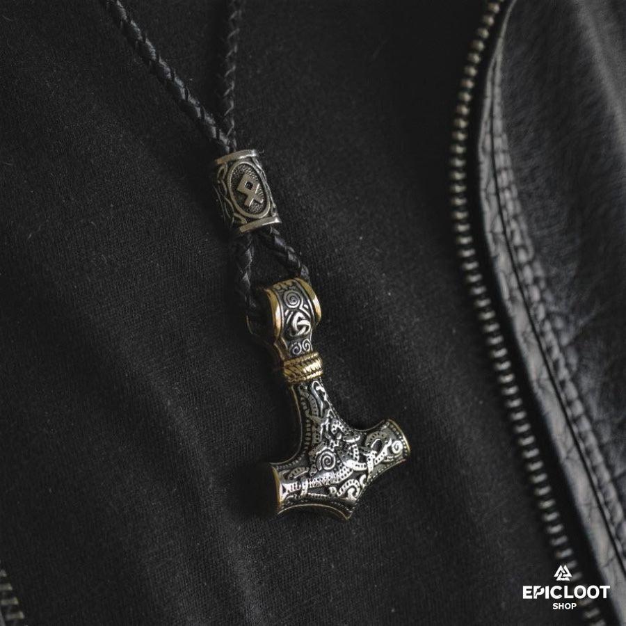 Mjolnir Pendant With a Rune Bead