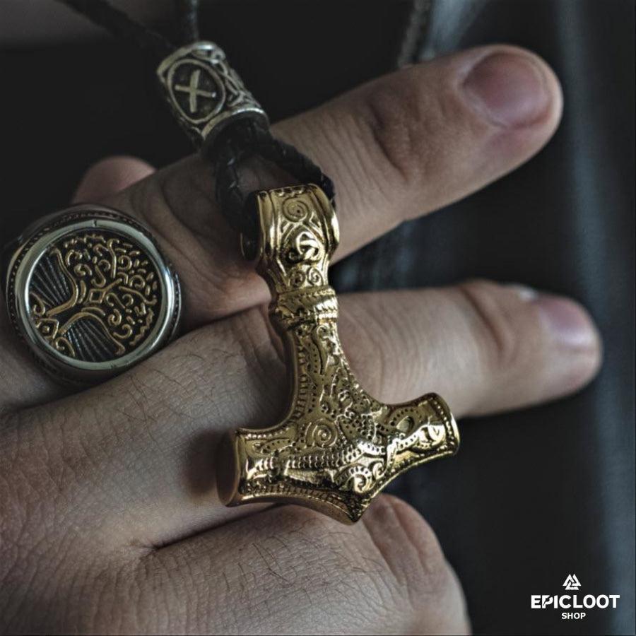 Mjolnir Pendant With a Rune Bead
