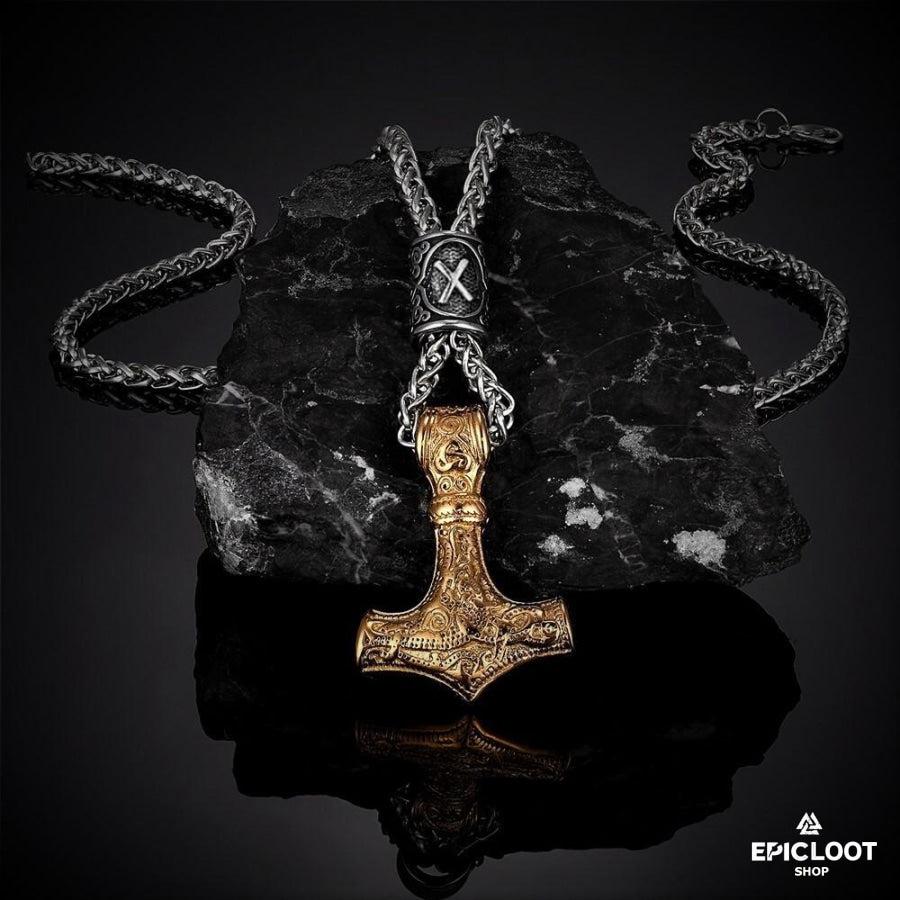 Mjolnir Pendant With a Rune Bead