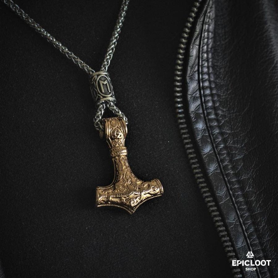 Mjolnir Pendant With a Rune Bead