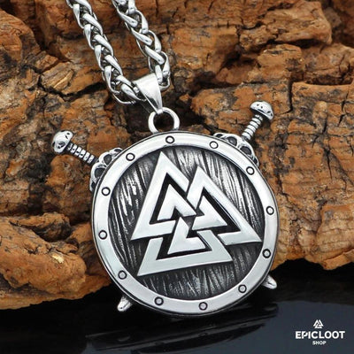 Nordic Viking Shield Valknut Symbol Necklace