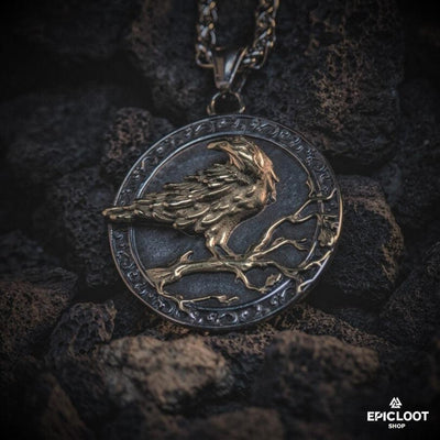 Collana con Pendente Runico del Corvo di Odino