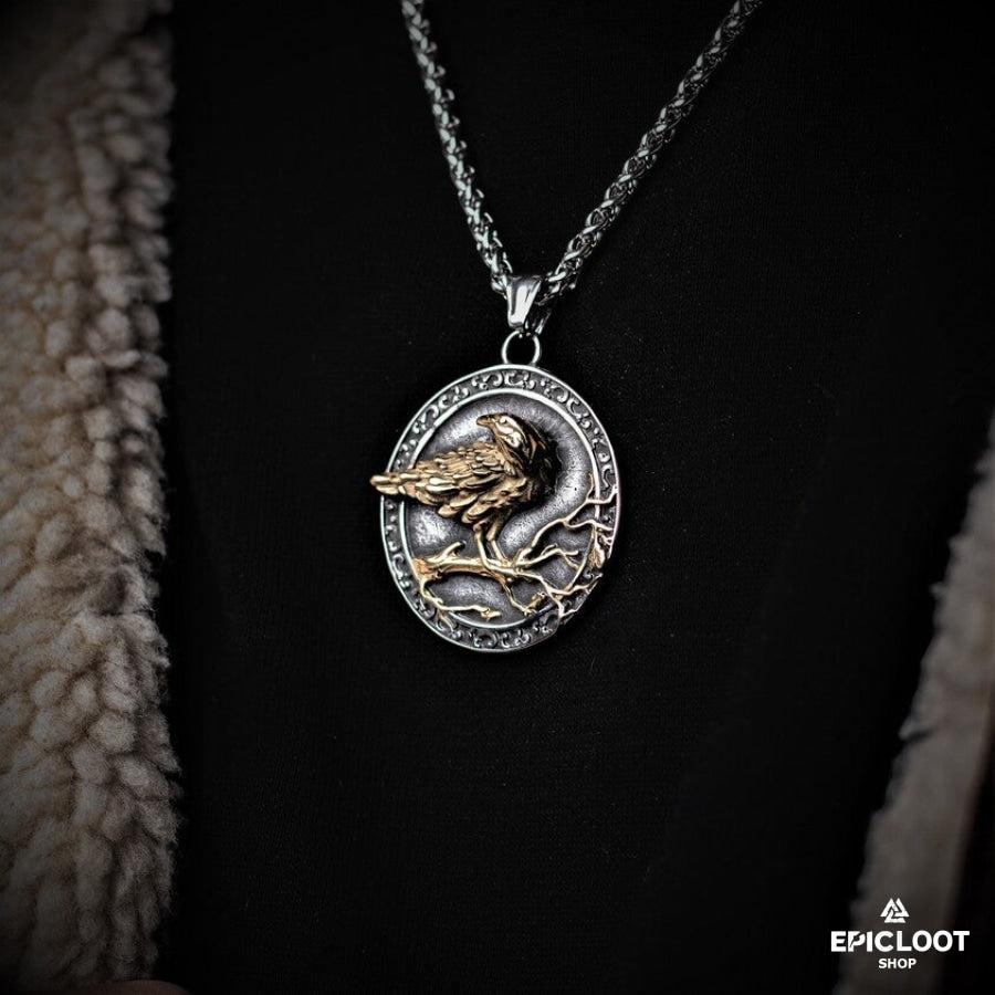 Odin's Raven Runic Pendant Necklace