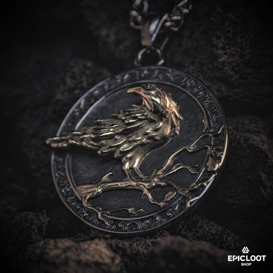 Odin's Raven Runic Pendant Necklace