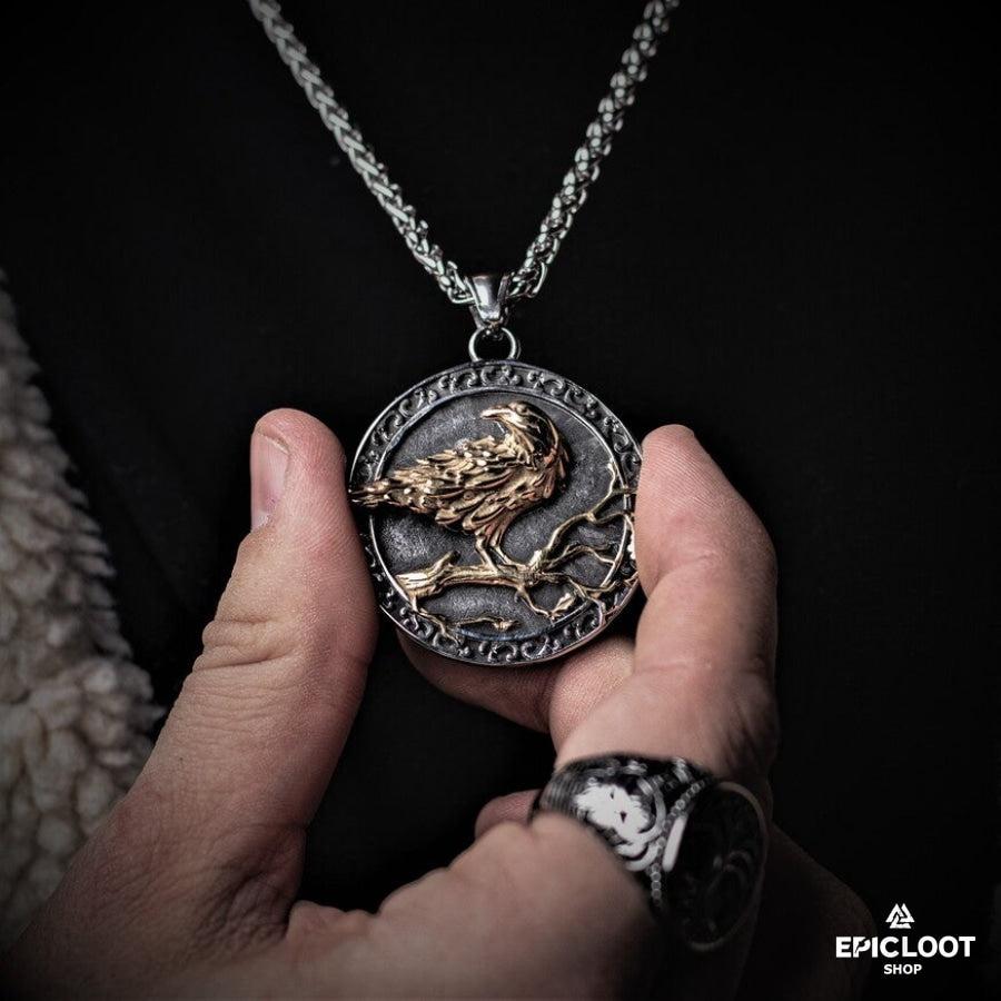 Odin's Raven Runic Pendant Necklace