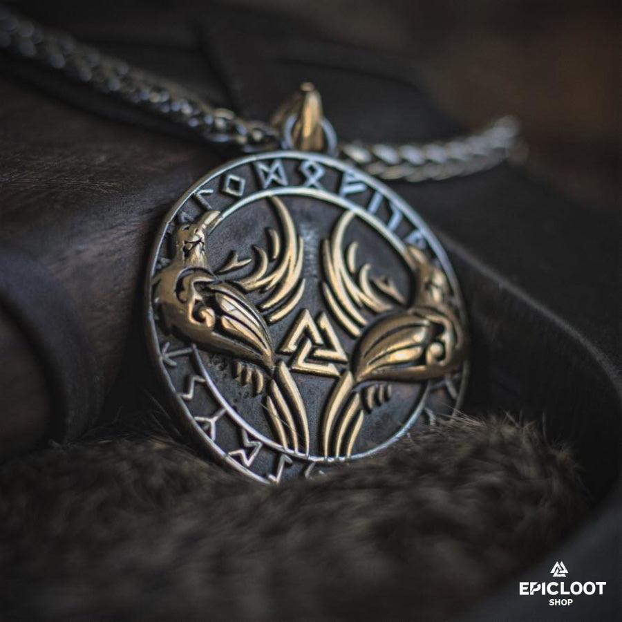 Odin's ravens Huginn and Muninn Runic Necklace