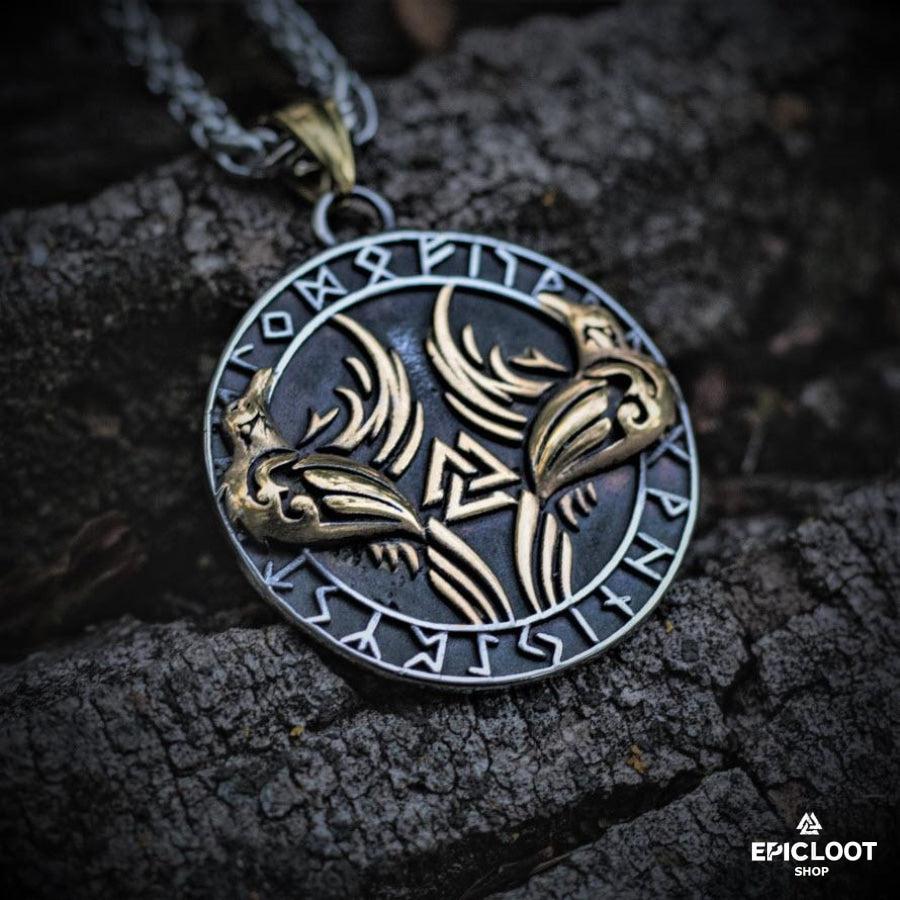 Odin's ravens Huginn and Muninn Runic Necklace