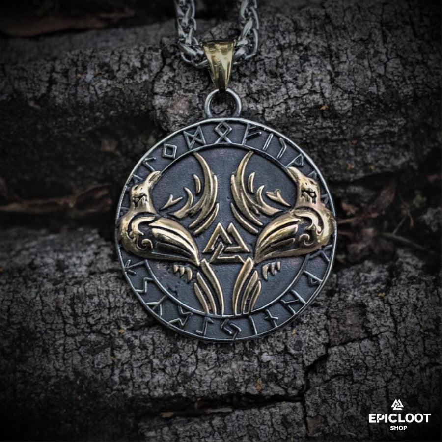 Odin's ravens Huginn and Muninn Runic Necklace