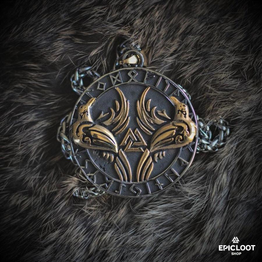 Odin's ravens Huginn and Muninn Runic Necklace