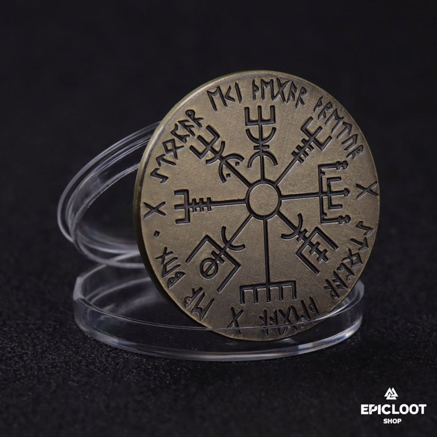 Runic Compass Vegvisir Wayfinder Coin
