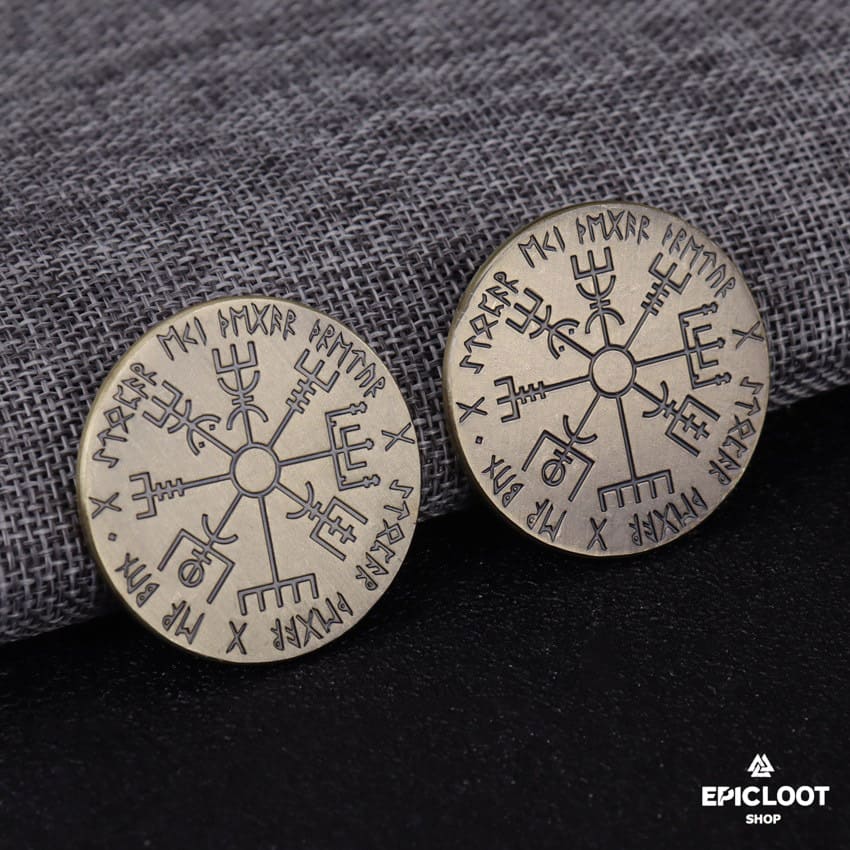 Runic Compass Vegvisir Wayfinder Coin