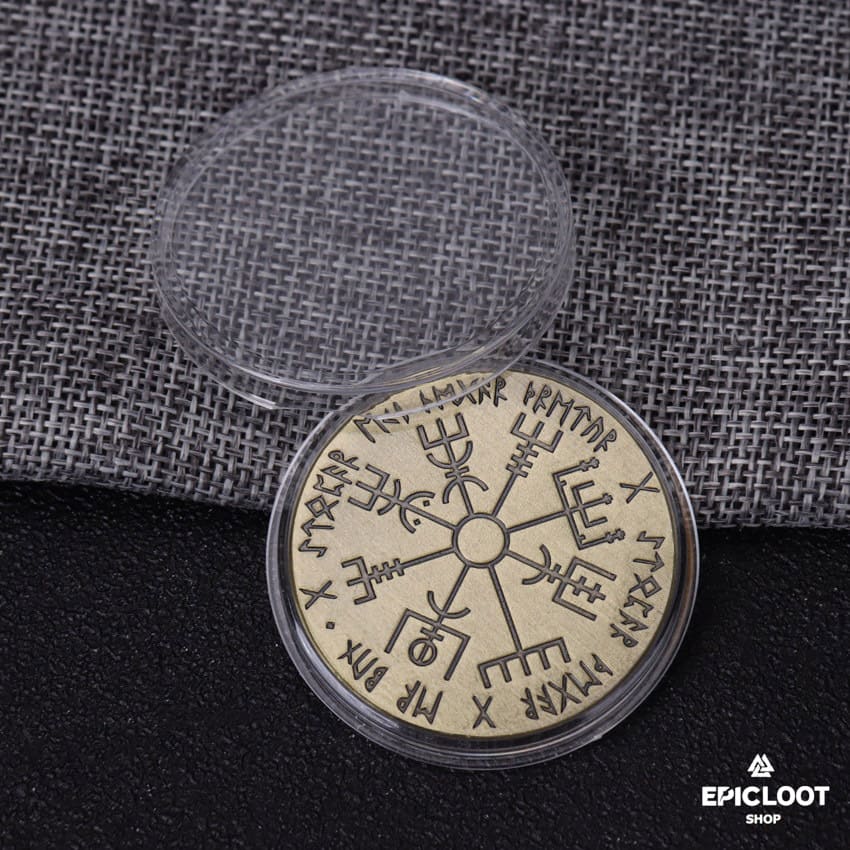 Runic Compass Vegvisir Wayfinder Coin