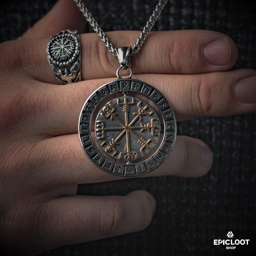 Rotating Pendant Vegvisir and Valknut Symbols
