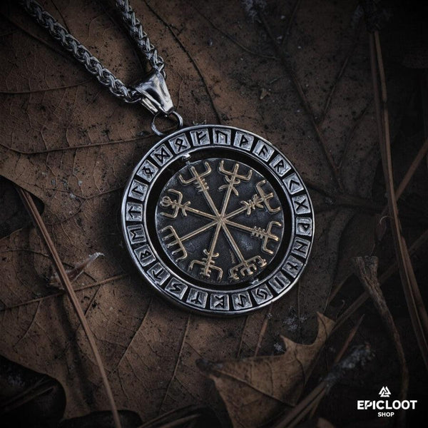 Rotating Pendant Vegvisir and Valknut Symbols - Viking Necklace - Authentic Design View | Epic Loot Shop