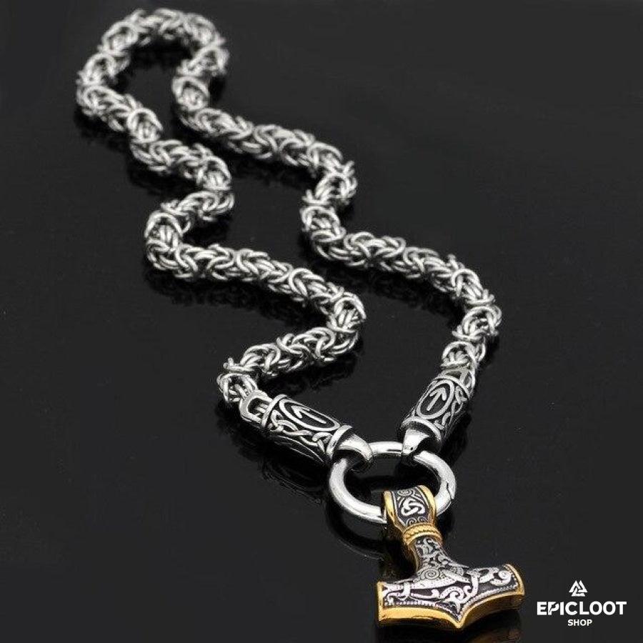 Rune King Chain With Gold Mjolnir Pendant