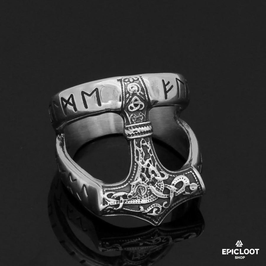 Runic Thor Hammer Mjolnir Ring