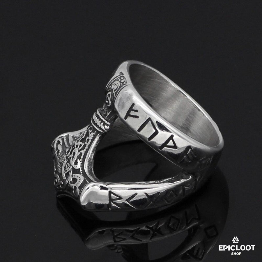 Runic Thor Hammer Mjolnir Ring