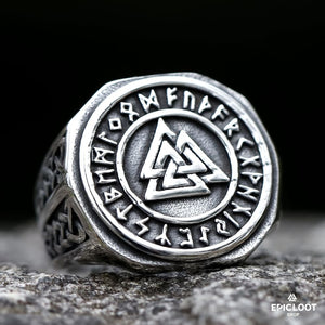 Anello Vichingo con Simbolo Valknut Runico