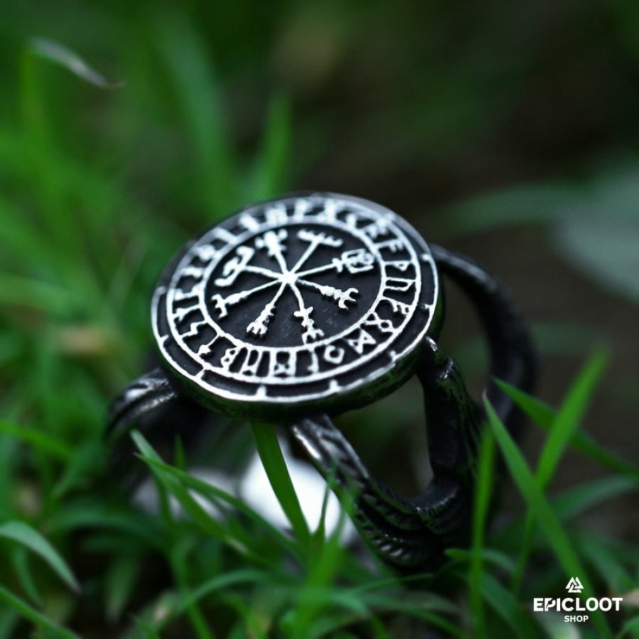 Runic Vegvisir Compass Ravens Ring