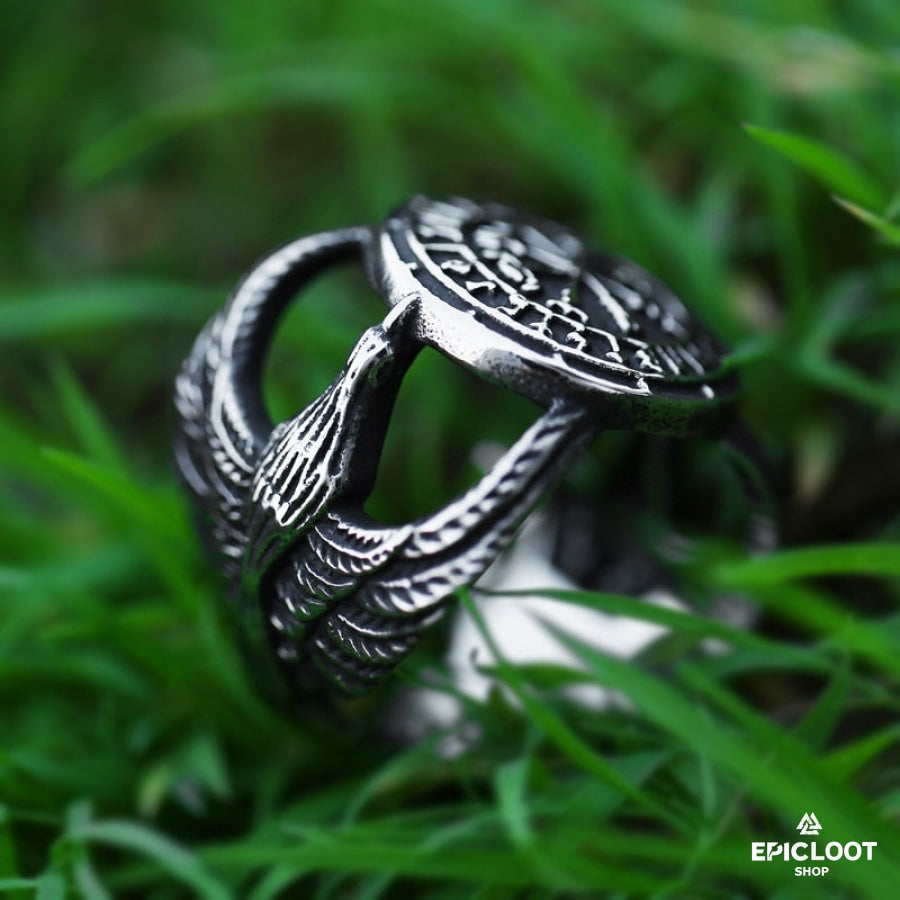 Runic Vegvisir Compass Ravens Ring