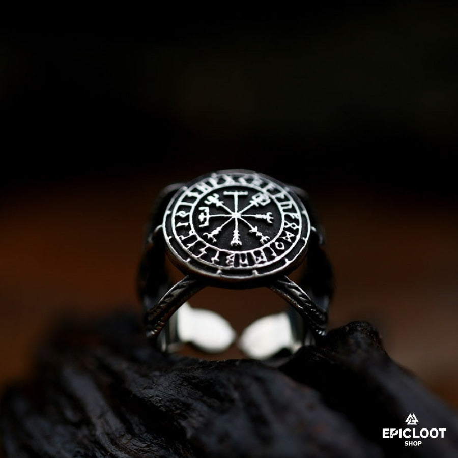 Runic Vegvisir Compass Ravens Ring