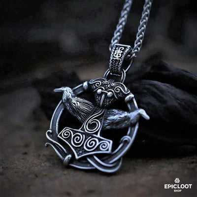 Thors Hammer and Ravens Pendant