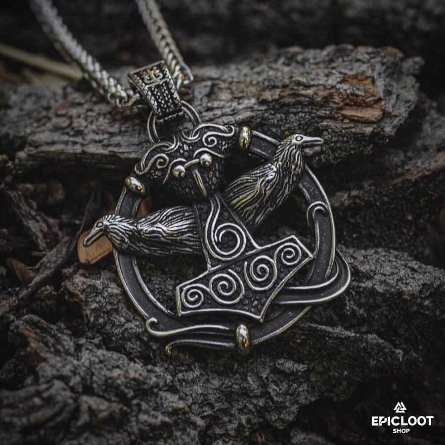 Thors Hammer and Ravens Pendant