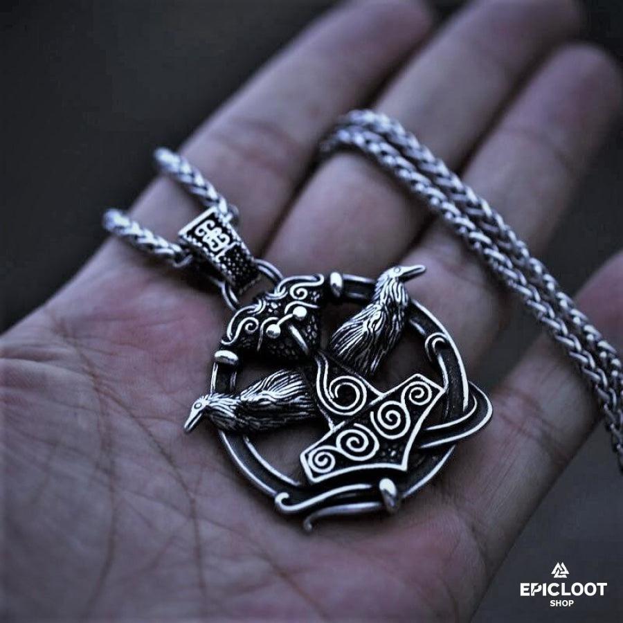 Thors Hammer and Ravens Pendant