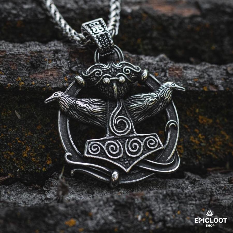 Thors Hammer and Ravens Pendant