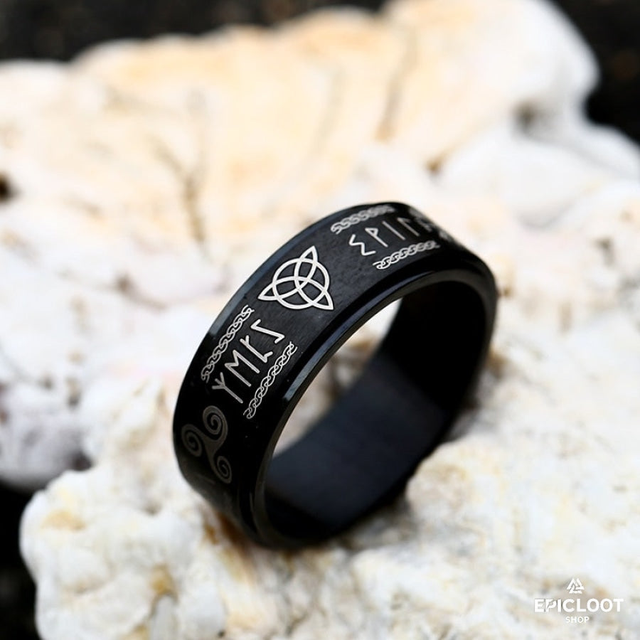 Titanium Stainless Nordic Symbols Rotating Ring