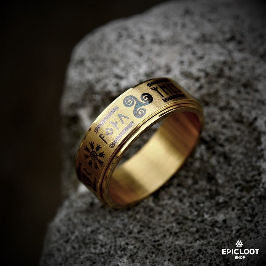 Titanium Stainless Nordic Symbols Rotating Ring