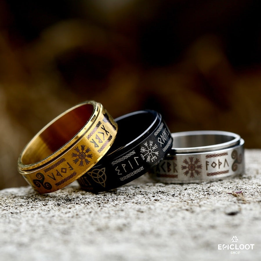 Titanium Stainless Nordic Symbols Rotating Ring