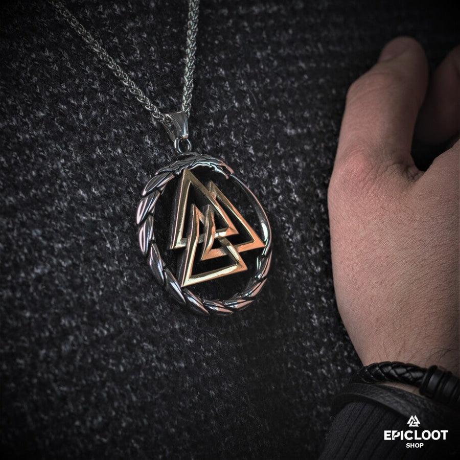 Valknut surrounded by Jormungandr Necklace