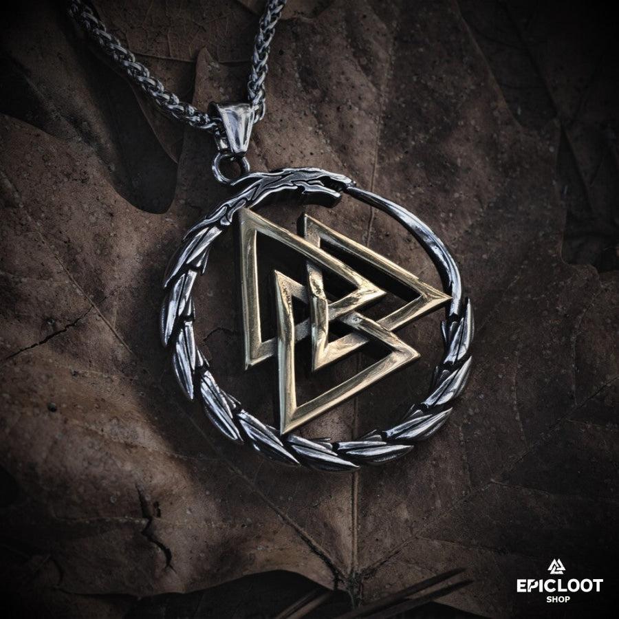 Valknut surrounded by Jormungandr Necklace